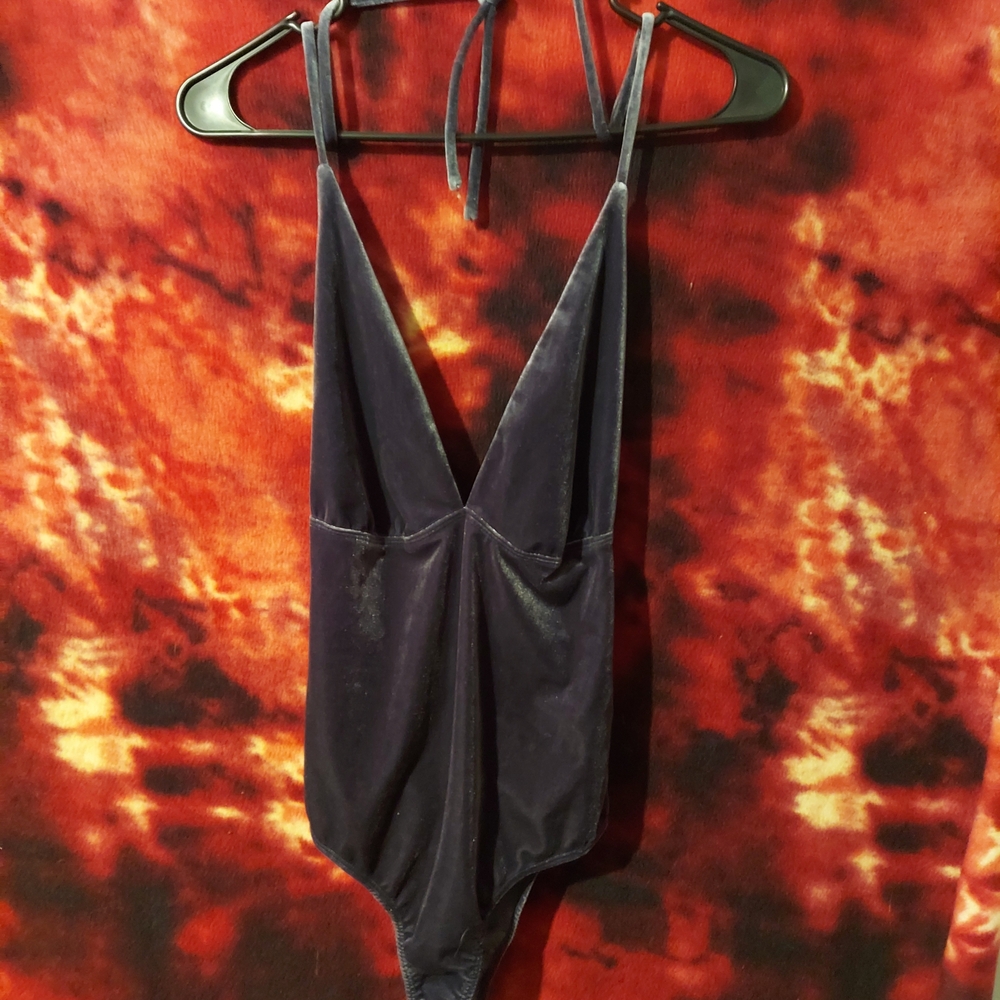 Deep Navy Blue Velvet Bodysuit